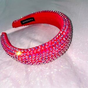 Pink iridescent rhinestone thick headband hair accessory